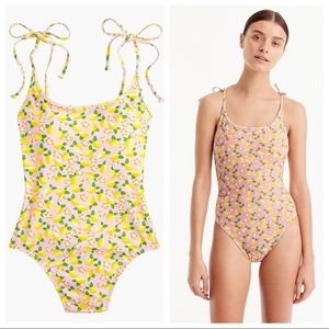 Lemon Print Shoulder-Tie One Piece Swimsuit